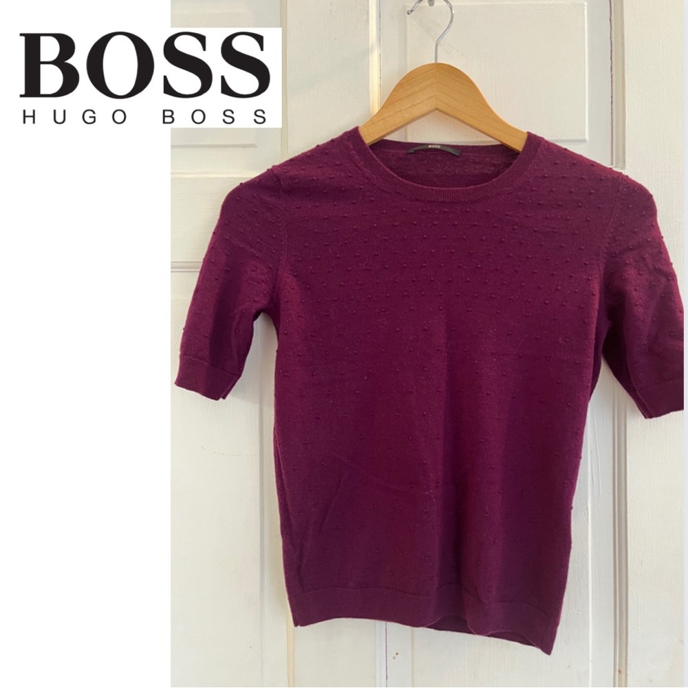 Hugo Boss Plum Short-Sleeve Textured Knit Top